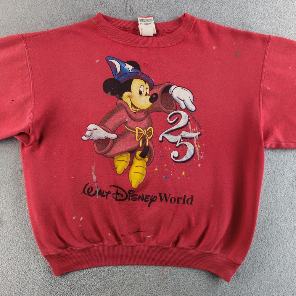 Vintage 90s Walt Disney World Sweatshirt Mens Medium Red 25th Anniversary Mickey